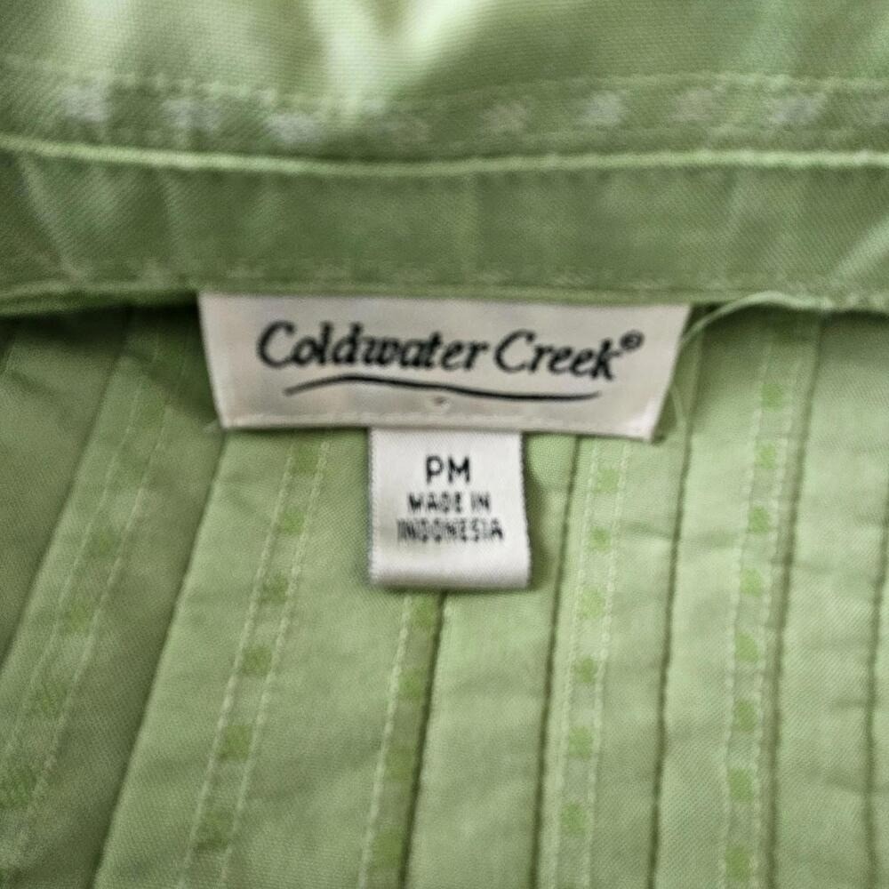 Coldwater Creek Button Up Shirt Womens PM Green Pleated Pintuck Long Sleeve Blou - Picture 9 of 11